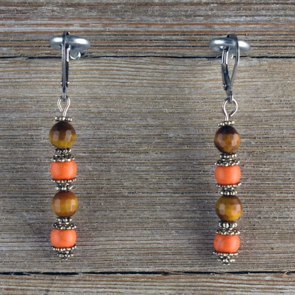 Orange Turquoise & Tiger Eye Double Cross 3PC Set - Picture 2 of 8